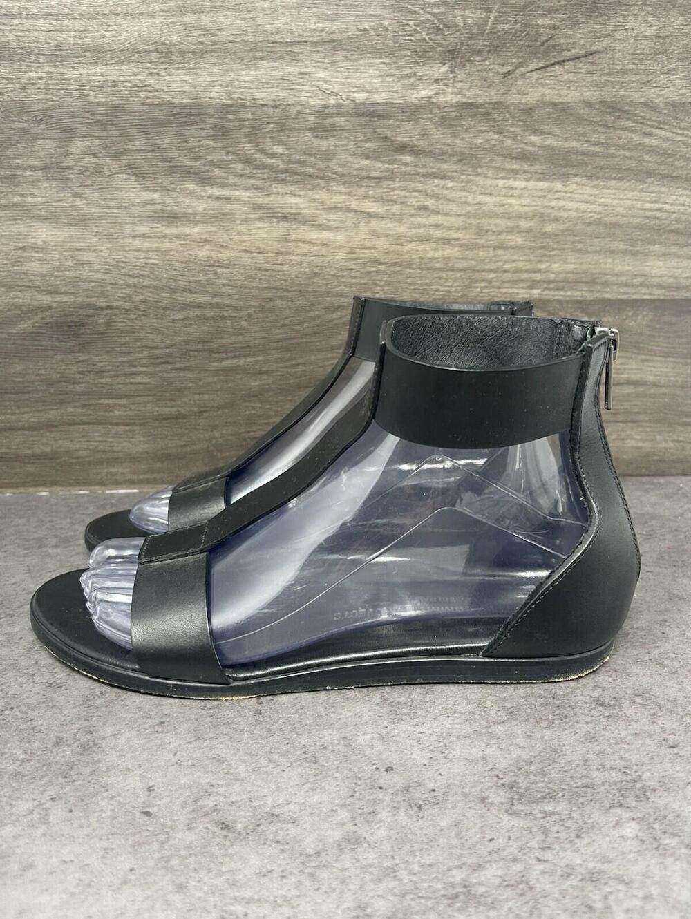 Common Projects Woman Sandals Size 37 (6) Black Leather Ankle Strap Zip